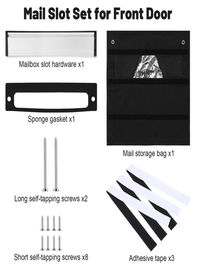 Dntorx 1 Set Mail Slot for Front Door, Aluminum Alloy Mail Slots Cover with Mail Catcher Bag Mail Slot Catcher for Door Mail Slot(12"×2.7",Black) - Image 4