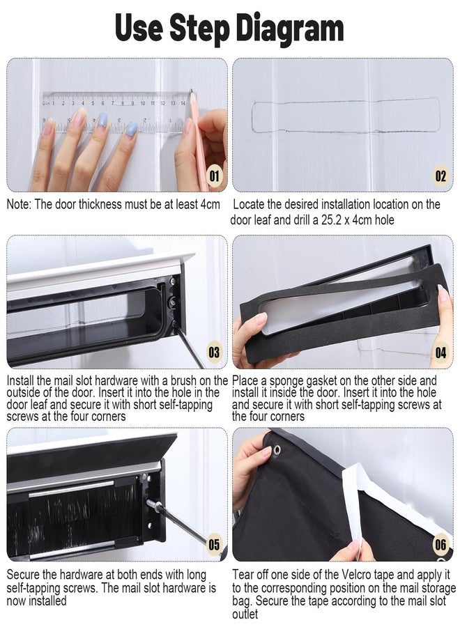 Dntorx 1 Set Mail Slot for Front Door, Aluminum Alloy Mail Slots Cover with Mail Catcher Bag Mail Slot Catcher for Door Mail Slot(12"×2.7",Black) - Image 5