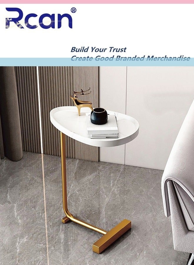 Rcan C Shaped Small Side Table Living Room Wooden Oval Tray Coffee Table Slides Into Sofa Metal Frame Coffee Table for Small Space, Sofa, Bedroom Bedside, Kitchen, Bathroom  - Image 1