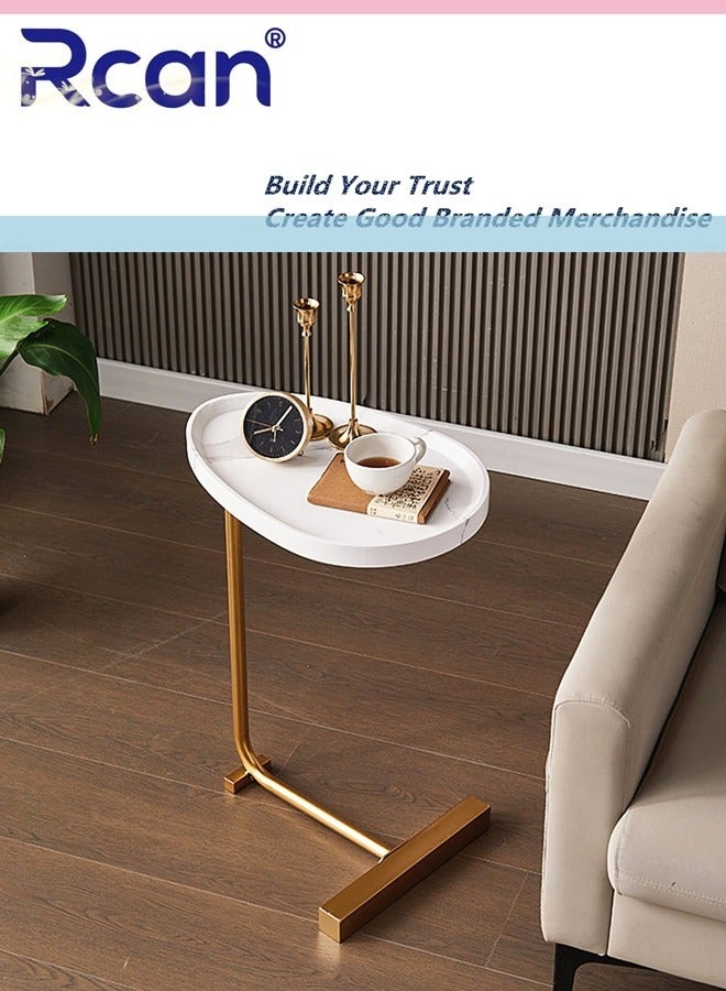 Rcan C Shaped Small Side Table Living Room Wooden Oval Tray Coffee Table Slides Into Sofa Metal Frame Coffee Table for Small Space, Sofa, Bedroom Bedside, Kitchen, Bathroom  - Image 2