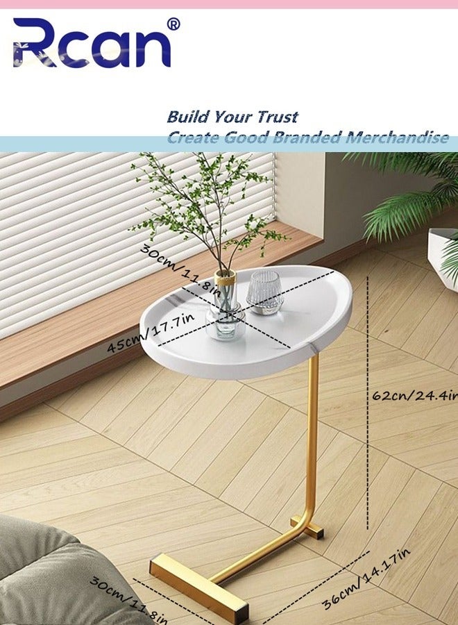 Rcan C Shaped Small Side Table Living Room Wooden Oval Tray Coffee Table Slides Into Sofa Metal Frame Coffee Table for Small Space, Sofa, Bedroom Bedside, Kitchen, Bathroom  - Image 5