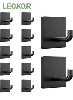 LEOKOR 12 Pieces Coat Hooks 304 Stainless Steel Waterproof Hooks Hat Rack Robe Hook Wall Hooks Black  - Image 1