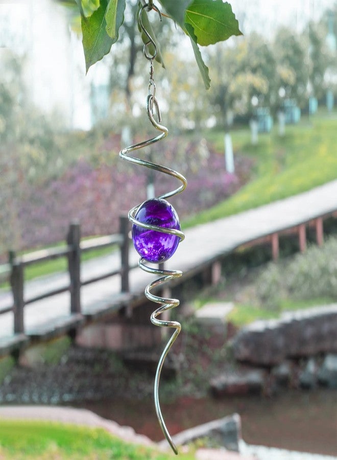 FENELY Gazing Ball Spiral Tail Wind Spinner Stabilizer, Garden Decorations Stainless Steel Metal with Hook & Purple Crystal Glass Orb Outdoor Hanging Decor Kinetic Yard 3D Swivel Art Sun Catchers - Image 3