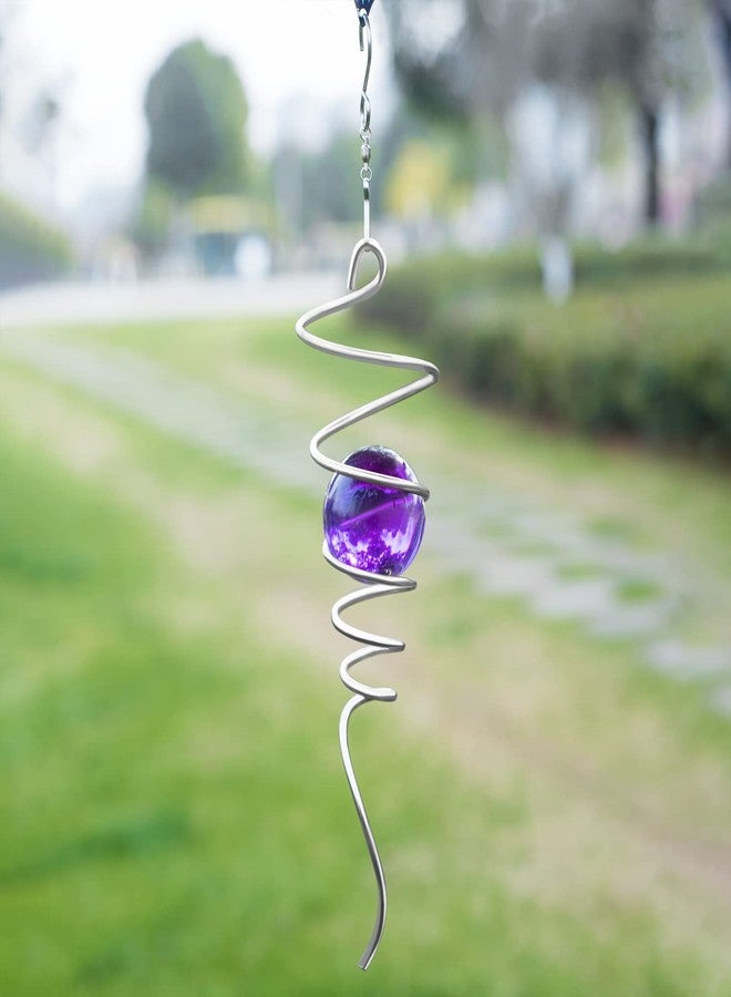 FENELY Gazing Ball Spiral Tail Wind Spinner Stabilizer, Garden Decorations Stainless Steel Metal with Hook & Purple Crystal Glass Orb Outdoor Hanging Decor Kinetic Yard 3D Swivel Art Sun Catchers - Image 1