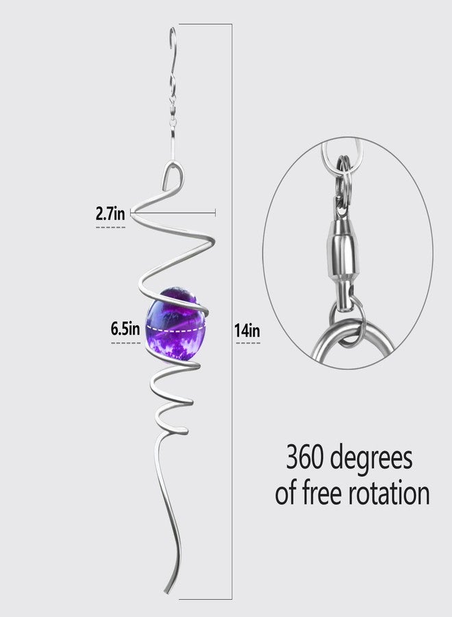 FENELY Gazing Ball Spiral Tail Wind Spinner Stabilizer, Garden Decorations Stainless Steel Metal with Hook & Purple Crystal Glass Orb Outdoor Hanging Decor Kinetic Yard 3D Swivel Art Sun Catchers - Image 2