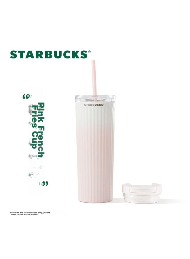 Starbucks كوب ستاربكس المصنوع من الفولاذ المقاوم للصدأ بتدرج الوردي، كوب بطاطس مقلية، 473 مل، مثبت في السيارة، يحافظ على البرودة والحرارة، كوب للحفاظ على البرودة، هدية كيوشي - Image 1