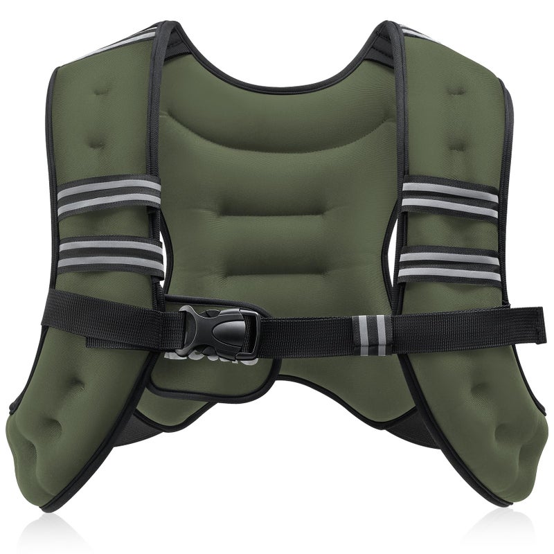ZELUS Weighted Vest, 6lb/8lb/12lb/16lb/20lb/25lb/30lb Weight Vest with Reflective Stripe for Workout, Strength Training, Running, Fitness, Muscle Building, Weight Loss, Weightlifting, Green(12lb) - Image 1