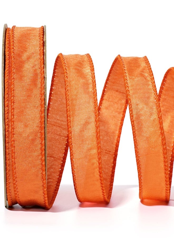 LaRibbons Orange Ribbon Wired 1 Inch x 10 Yards Fall Dupioni Ribbon for Gift Wrapping Flower Bouquet Wreath Bow Party Home Decoration - Image 1