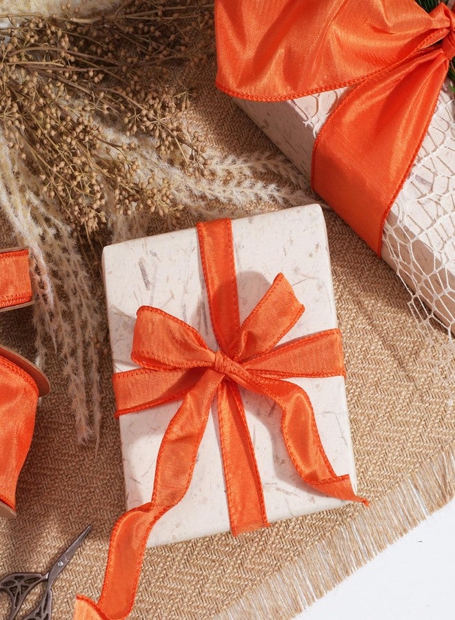 LaRibbons Orange Ribbon Wired 1 Inch x 10 Yards Fall Dupioni Ribbon for Gift Wrapping Flower Bouquet Wreath Bow Party Home Decoration - Image 2