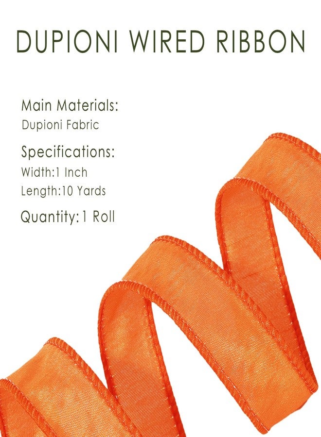 LaRibbons Orange Ribbon Wired 1 Inch x 10 Yards Fall Dupioni Ribbon for Gift Wrapping Flower Bouquet Wreath Bow Party Home Decoration - Image 5