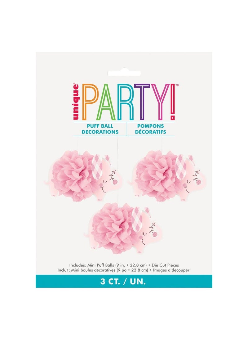 يونيك زينة معلقة على شكل فيل لحفل استقبال المولود الجديد من الورق المقوى الوردي مقاس 23 سم، عبوة من 3 قطع - Image 2