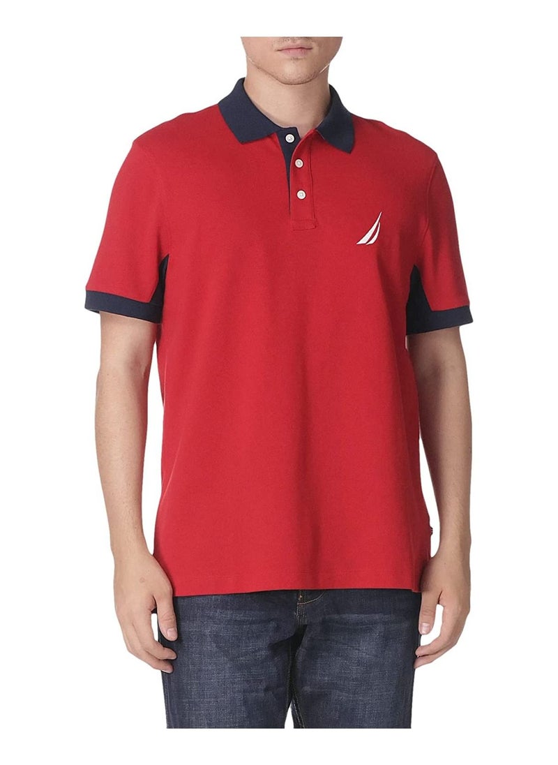 نوتيكا قميص بولو من Nautica للرجال ذو المقاس الكلاسيكي قصير الأكمام أحمر مقاس Small  - Image 1