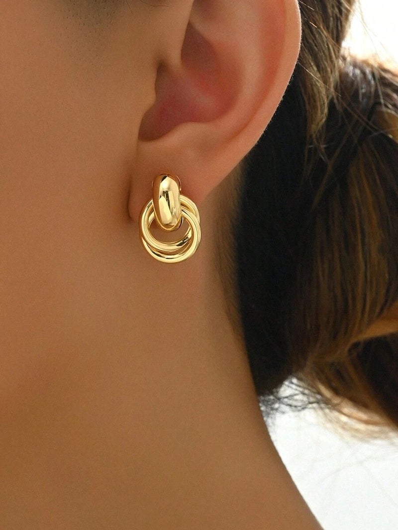 Shein 1 Pair Simple Fashion Creative Unique Design Gold Twist Hoop Earrings, Suitable For Daily Wear For Women, Minimalist - Size  one-size - Image 5