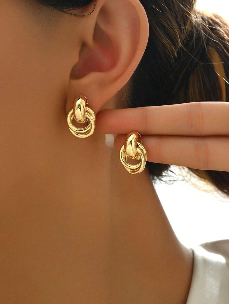 Shein 1 Pair Simple Fashion Creative Unique Design Gold Twist Hoop Earrings, Suitable For Daily Wear For Women, Minimalist - Size  one-size - Image 3