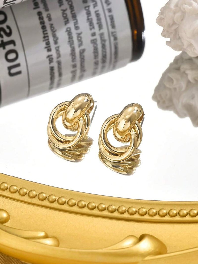 Shein 1 Pair Simple Fashion Creative Unique Design Gold Twist Hoop Earrings, Suitable For Daily Wear For Women, Minimalist - Size  one-size - Image 4