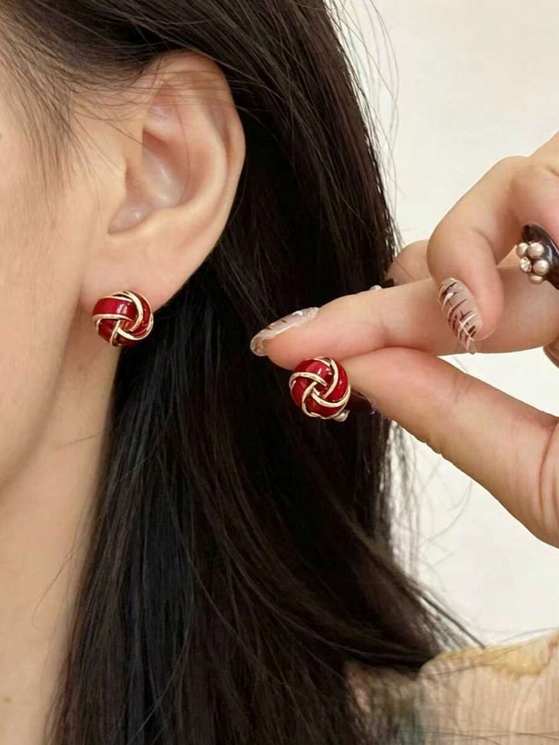 Shein 1 Pair Simple Fashion Creative Unique Design Gold Twist Hoop Earrings, Suitable For Daily Wear For Women, Minimalist - Size  one-size - Image 1