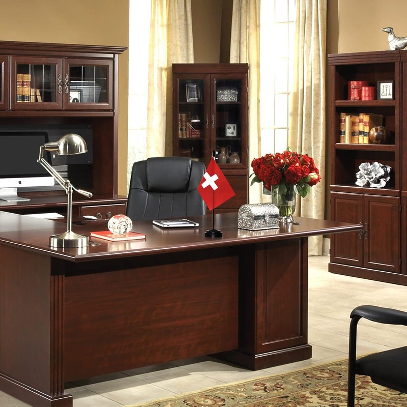 Anley Switzerland Deluxe Desk Flag Set - 6 x 4 Inch Miniature Swiss CH Desktop Flag with 12" Solid Pole - Vivid Color and Fade Resistant - Black Base and Spear Top - Image 2