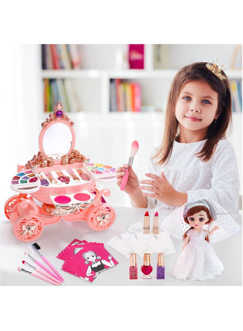 SYOSI Kids Makeup Kit for Girl, 55 Pack Pretend Beauty Salon Play Set Make Up Toys, Play Makeup Set with Washable Non Toxic Cosmetic, Princess Doll, Makeup Vanity Toy Set for Girl Ages 3 and Up - Image 2