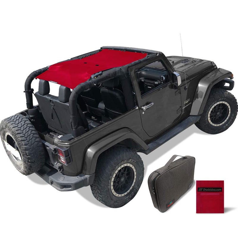 Shadeidea JK Sun Shade Top Compatible with Jeep Wrangler JKU Top Sunshade Soft Mesh Roof Cover 20072018 Wind Noise UV Blocker 10 Year Warranty 2 Door Cherry Red FrontRear 1 Piece