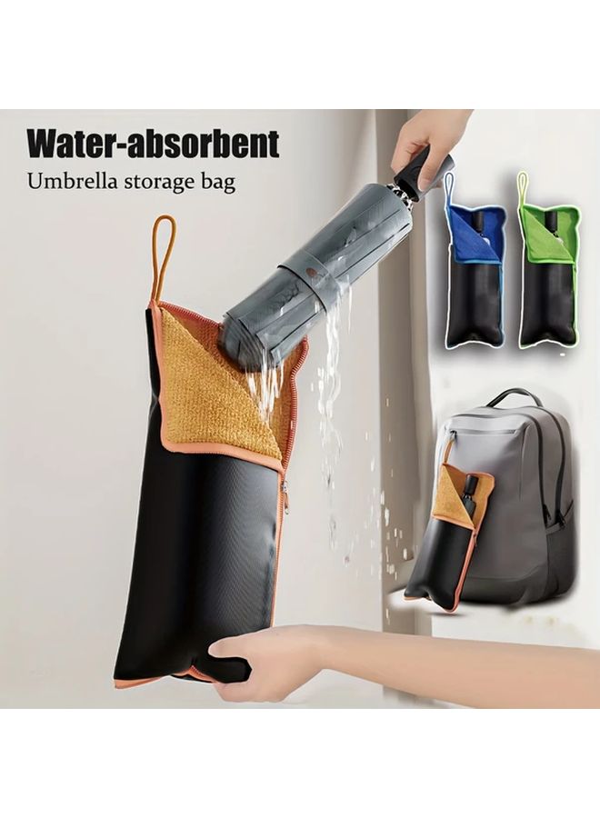 Green Travel Umbrella Storage Bag With Handle Absorbent Foldable Case - Image 1