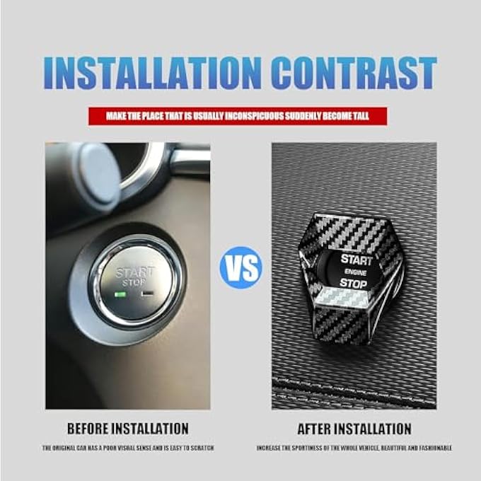 SWIUKPHE 2Pcs Car Push Start Button Cover Carbon Fiber Engine Start Stop Button Cover Protector Car Interior Decoration Accessories Black - Image 3