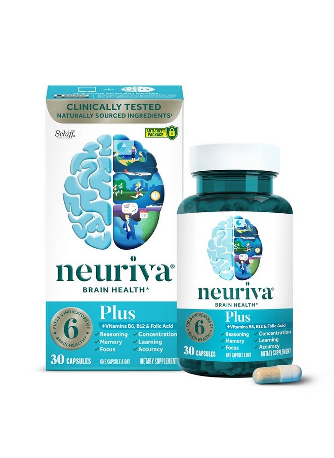 NEURIVA - Plus Vegetarian Brain Supplement For Memory Focus & Concentration + Cognitive Function Vitamins B6 & B12 And Clinically Tested Nootropics Phosphatidylserine And Neurofactor 30Ct Capsules - Image 1
