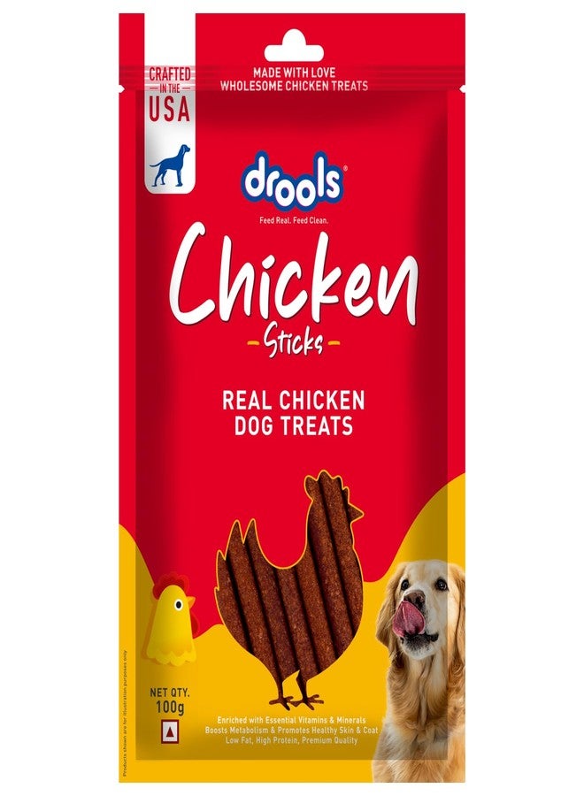 Drools Puppy & Adult Dog Treats Sticks, 100g | Real Chicken Flavour |Rich in Protein | No Artificial Preservatives | Best for Training & Bonding | Formulated in USA | Premium Treats - Image 1