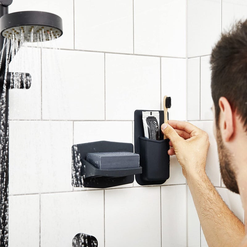 TOOLETRIES توولترز - حامل هنري الأساسي - منظم مستحضرات التجميل السيليكوني، ملحقات الحمام والدش - يتميز بتقنية قبضة السيليكون، قابل للإزالة وإعادة الاستخدام - فحم - Image 5