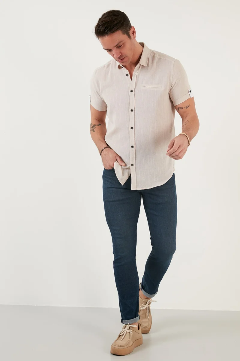 Buratti 100% Cotton Linen Look Slim Fit Short Sleeve Shirt Men's SHIRT CF21S111766
