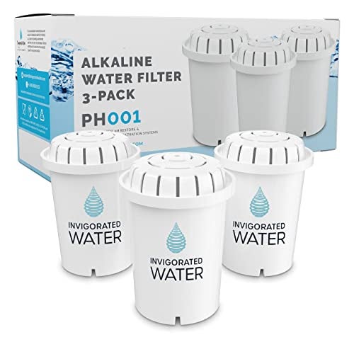 Invigorated Water PH001 - White Alkaline Water Filter – Replacement Filters for all Pitcher & Dispenser Filtration Systems – BPA-Free, Removes Chlorine, Heavy Metals – 96 Gallons/Filter (3-Pack) - Image 1