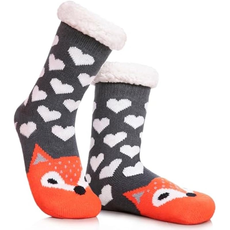 إسكدنيا جوارب شتوية سميكة للنساء مع مقابض مانعة للانزلاق وبطانة من الصوف الدافئ، جوارب زغبية زغبية، هدايا الكريسماس - Image 1