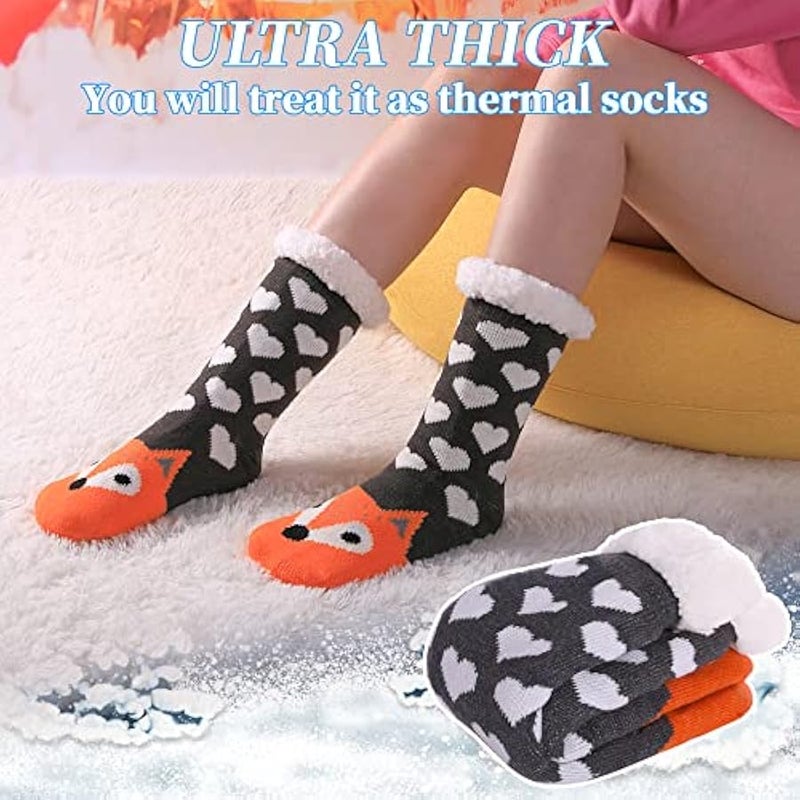 إسكدنيا جوارب شتوية سميكة للنساء مع مقابض مانعة للانزلاق وبطانة من الصوف الدافئ، جوارب زغبية زغبية، هدايا الكريسماس - Image 2