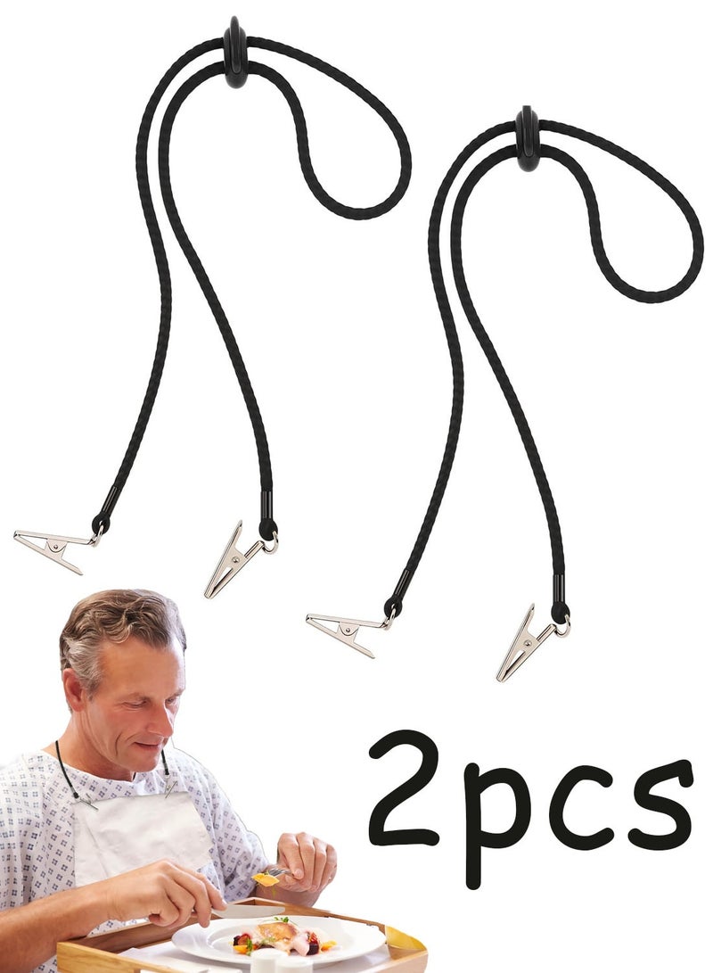 2 Pieces Black Adjustable Neck Chain Napkin Bib Holder Clips, Lightweight Portable Fixing Clamps, Universal Accessory For Dental Bibs, Running Sports, Elderly Seniors & Daily Adult Use - Image 1