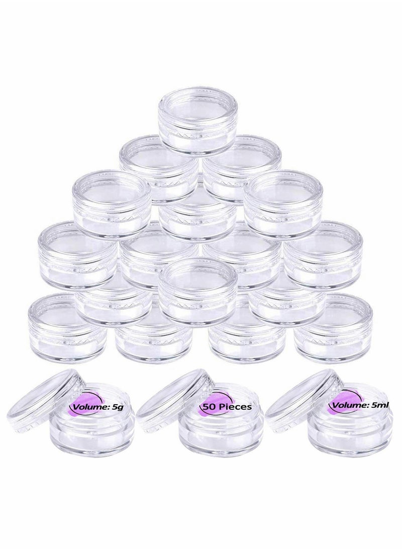 50 Pieces Small Clear Round Travel Sample Jar Pots 5g 5ml Small Sample Containers Plastic Jars for Women Creams Make-up Sample Containers