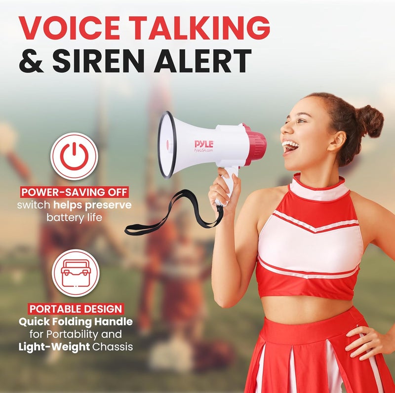 Pyle مكبر صوت ميغافون PA - مع صفارة مدمجة 30 واط مسجل صوت ونطاق 800 ياردة - مثالي لكرة القدم، كرة السلة، البيسبول، الهوكي، تشجيع المشجعين والمدربين - PMP35R - Image 2