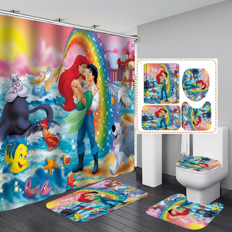 Bluejw ized Hot Sale Mermaid 3D Digital Printing Bathroom Carpet Set Waterproof Shower Curtain Sets with Rugs - Image 3