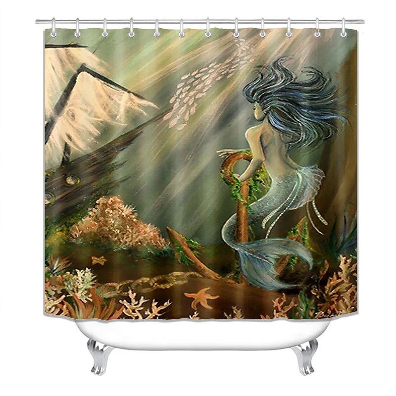 Bluejw ized Hot Sale Mermaid 3D Digital Printing Bathroom Carpet Set Waterproof Shower Curtain Sets with Rugs - Image 5