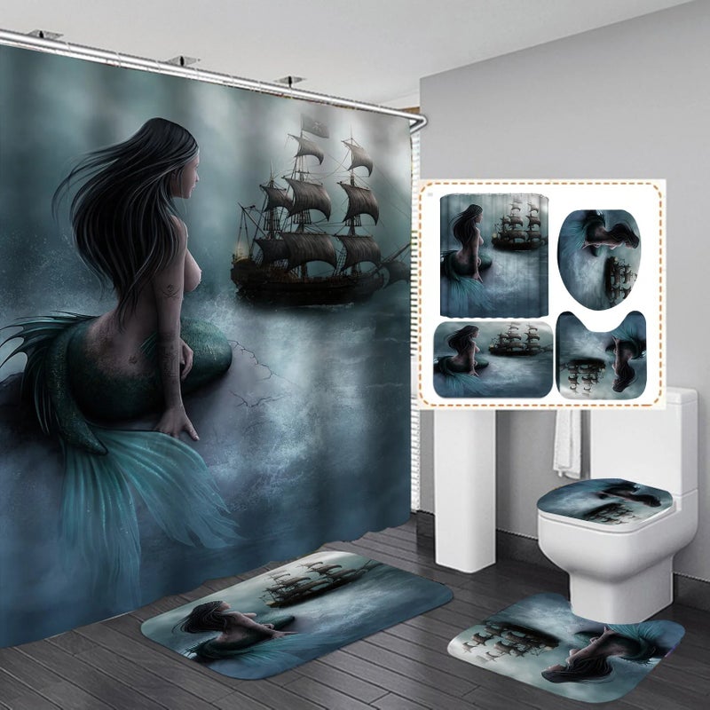 Bluejw ized Hot Sale Mermaid 3D Digital Printing Bathroom Carpet Set Waterproof Shower Curtain Sets with Rugs - Image 4