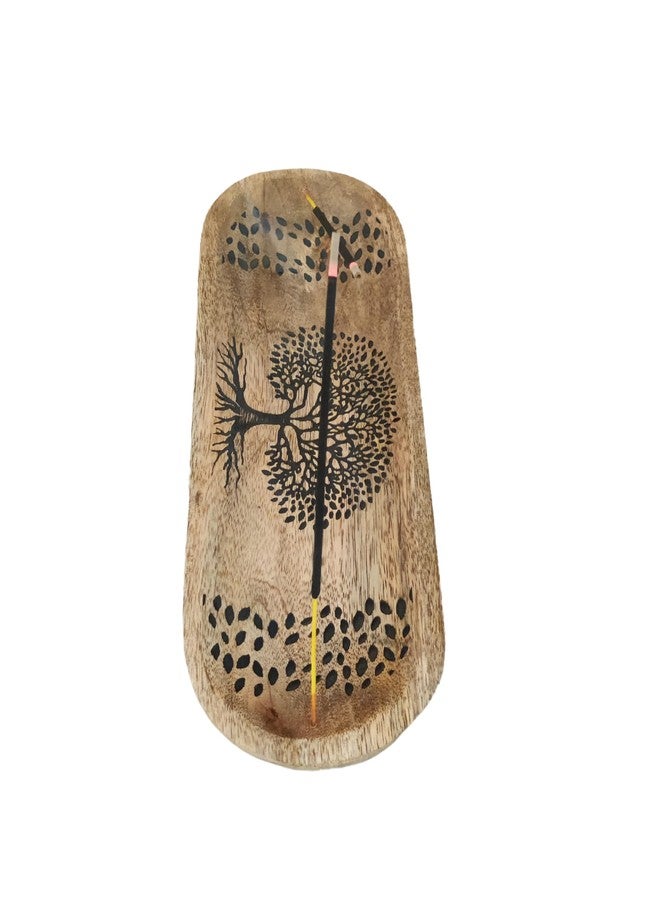 VANIYA CRAFTS حامل بخور خشبي مصنوع يدويًا من VANIYA CRAFTS® بتصميم شجرة الحياة على شكل قارب، صينية بخور لتزيين المنزل والمطاعم (11 × 4، أسود طبيعي) - Image 2