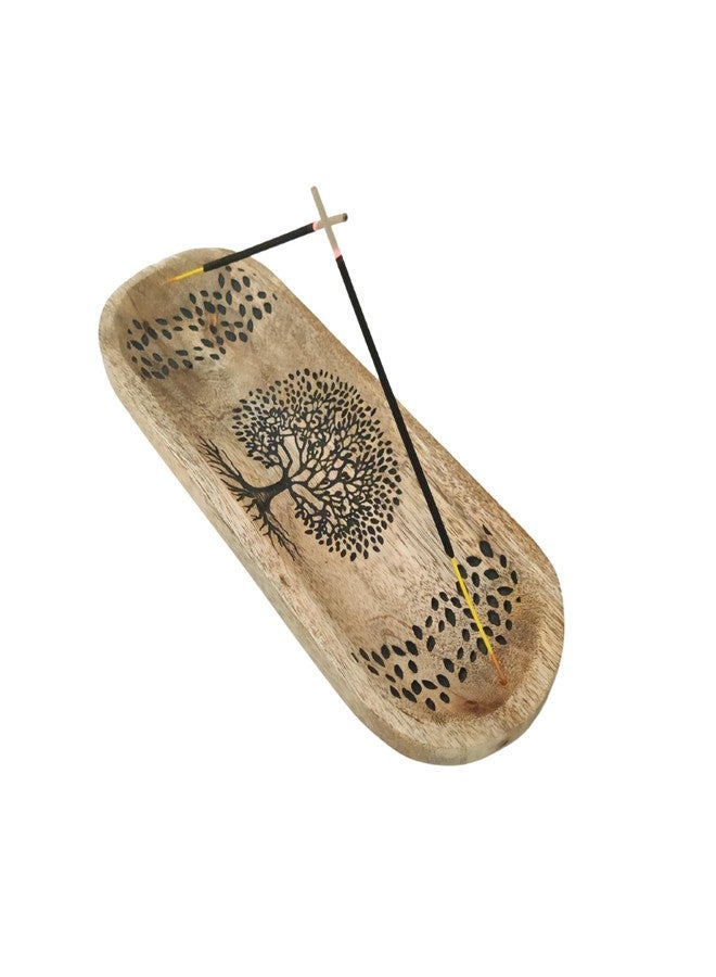 VANIYA CRAFTS حامل بخور خشبي مصنوع يدويًا من VANIYA CRAFTS® بتصميم شجرة الحياة على شكل قارب، صينية بخور لتزيين المنزل والمطاعم (11 × 4، أسود طبيعي) - Image 3