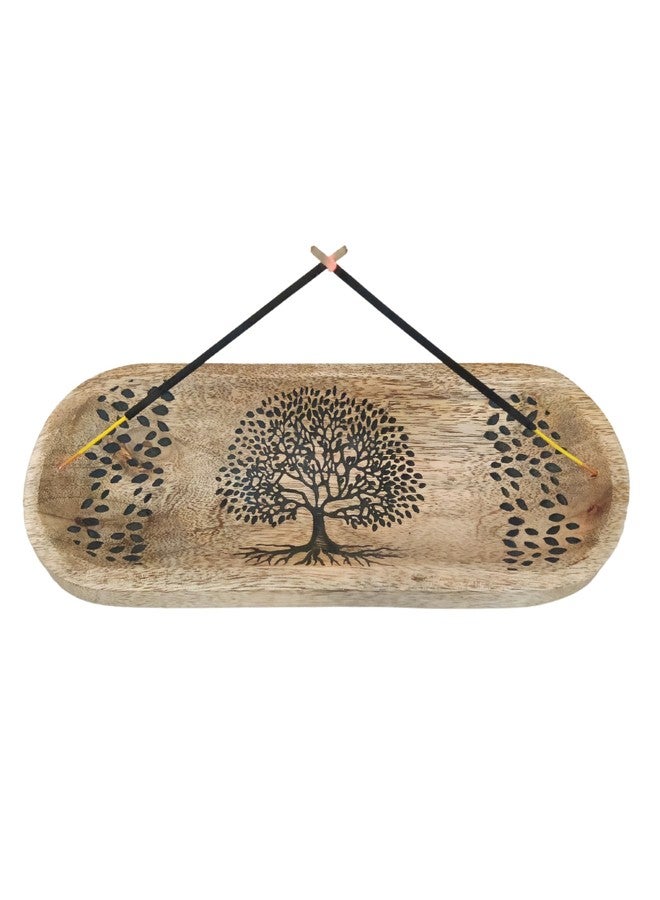 VANIYA CRAFTS حامل بخور خشبي مصنوع يدويًا من VANIYA CRAFTS® بتصميم شجرة الحياة على شكل قارب، صينية بخور لتزيين المنزل والمطاعم (11 × 4، أسود طبيعي) - Image 1
