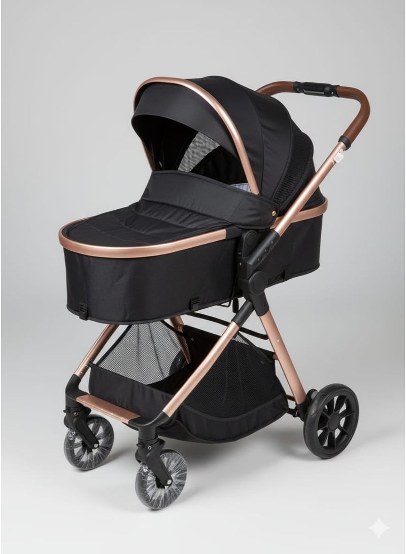 Kidilo Stroller Kidillo V5 2-in-1 , Convertible Carrycot and Toddler Seat, Black and Rose Gold, 3-Position Adjustable Backrest (Black) - Image 1