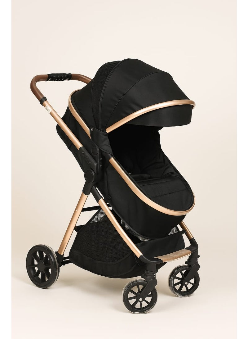Kidilo Stroller Kidillo V5 2-in-1 , Convertible Carrycot and Toddler Seat, Black and Rose Gold, 3-Position Adjustable Backrest (Black) - Image 2