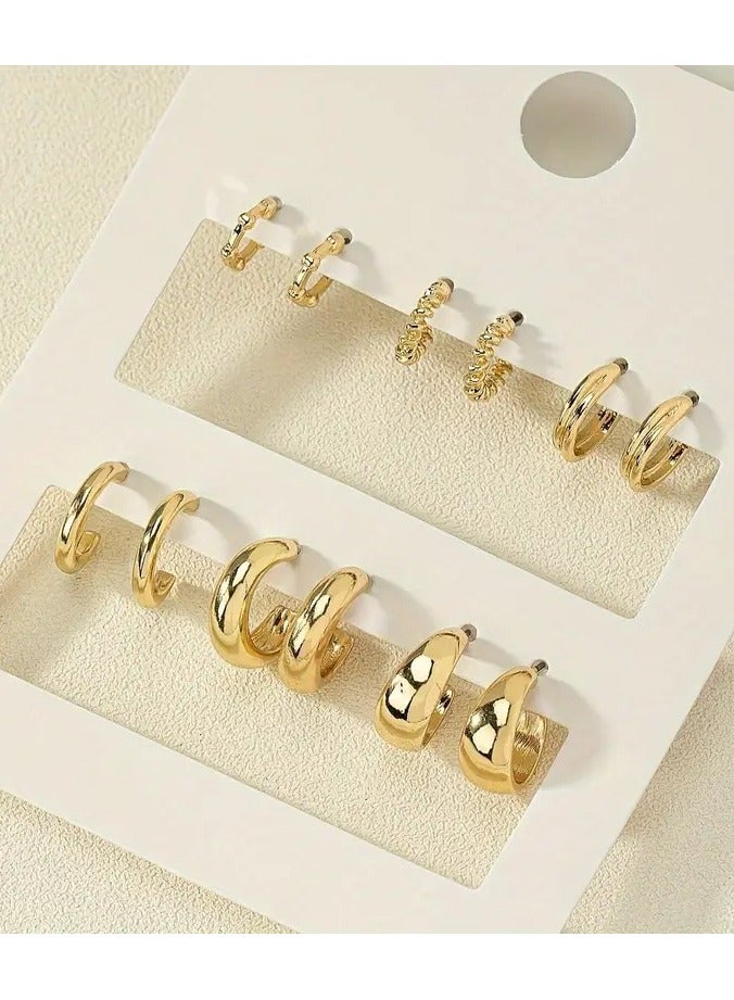 A Set Of 6 Pairs Of European And American Fashion 6pcs Set Of Golden Earrings Set With A Simple And Stylish Arc Shape, Suitable For Ladies' Daily Wear And Gifts.
