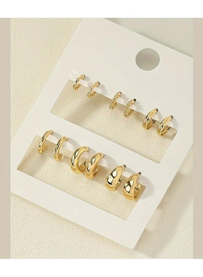 A Set Of 6 Pairs Of European And American Fashion 6pcs Set Of Golden Earrings Set With A Simple And Stylish Arc Shape, Suitable For Ladies' Daily Wear And Gifts.