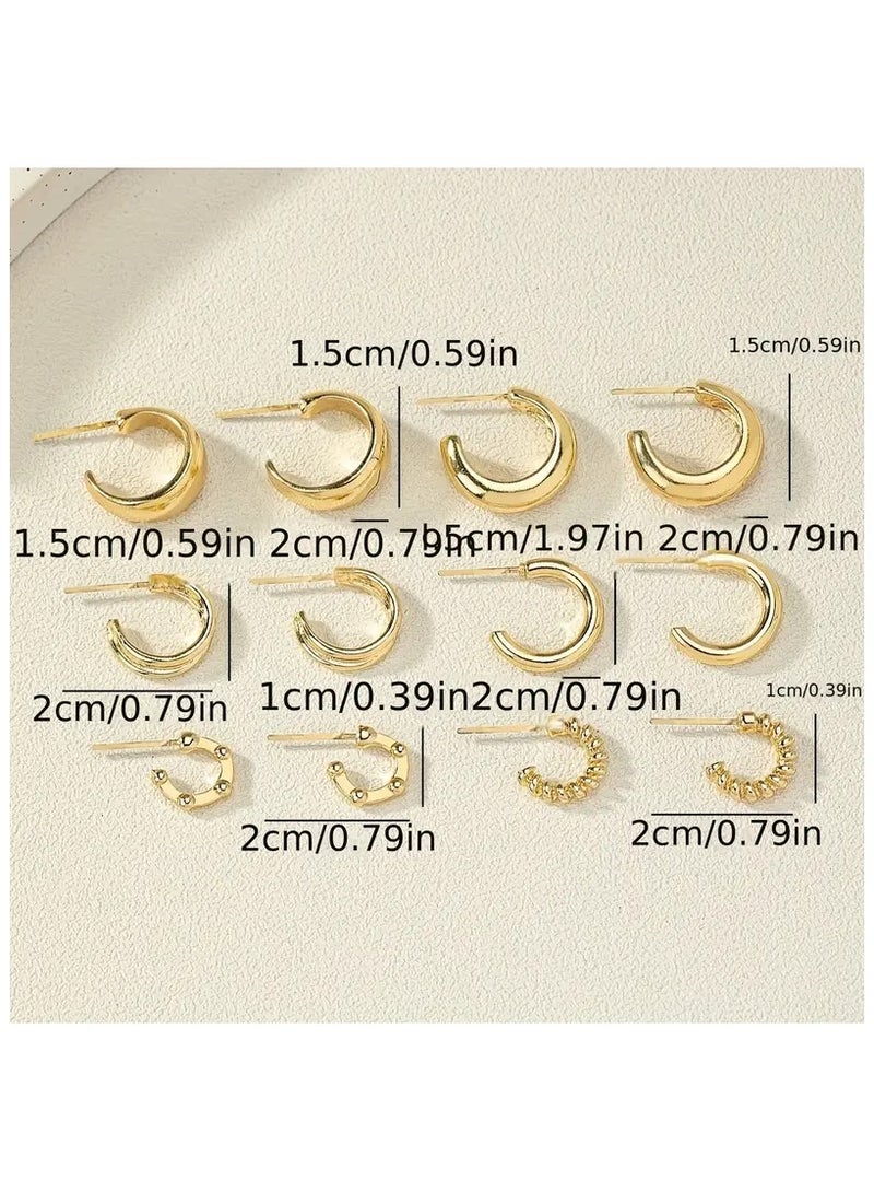 A Set Of 6 Pairs Of European And American Fashion 6pcs Set Of Golden Earrings Set With A Simple And Stylish Arc Shape, Suitable For Ladies' Daily Wear And Gifts.
