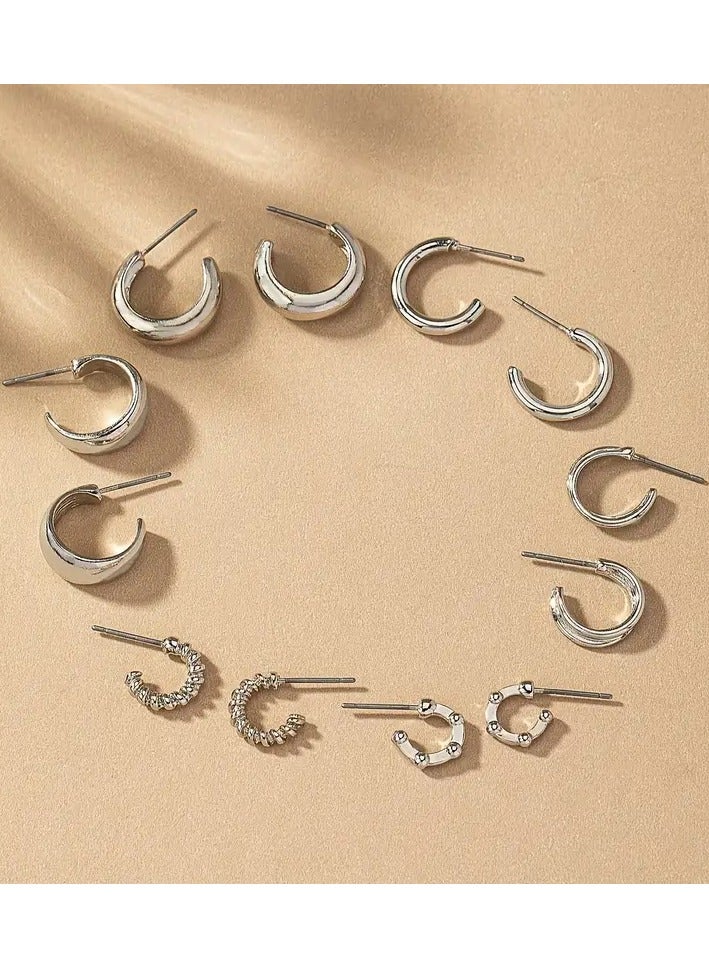 A Set Of 6 Pairs Of European And American Fashion 6pcs Set Of Golden Earrings Set With A Simple And Stylish Arc Shape, Suitable For Ladies' Daily Wear And Gifts.