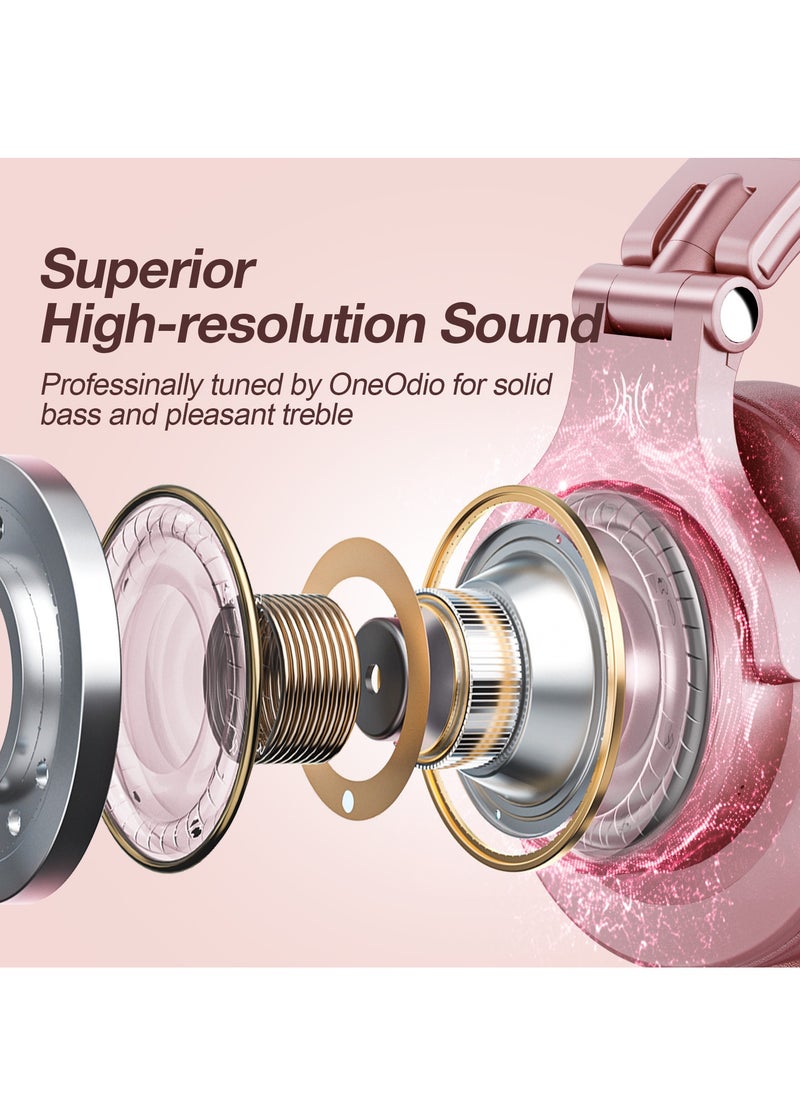 OneOdio A70 Wirless Bluetooth Over-Ear Headphone with Shareport 3.5Mm/6.35Mm Stereo Jack For Guitar Amp Computer PC Tablet Home Office Travel Pink  - Image 5