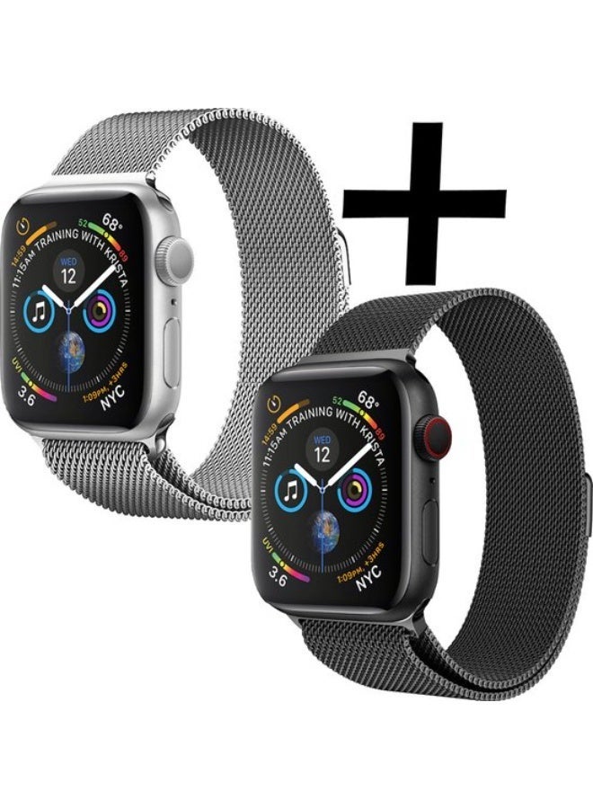 2pcs Stainless Steel Metal Strap Compatible with Apple Watch Band 46mm Series 10 silver black