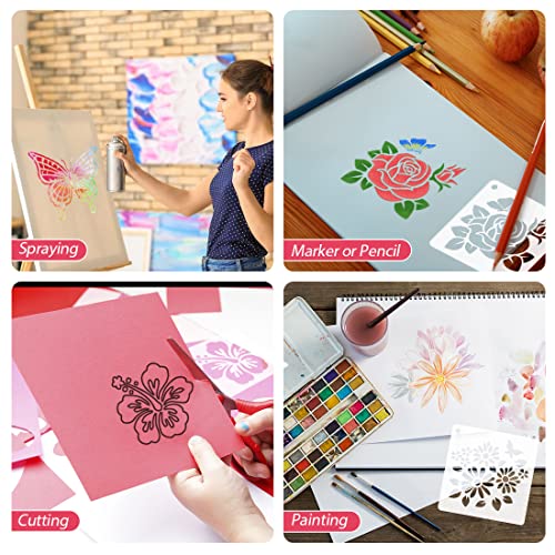 CH HAICHENG 50 PCS Flower Painting Stencils Reusable Flower Stencils for Painting on Wood Rocks Canvas Fabric Glass Pottery 4x4 Inch - Image 4